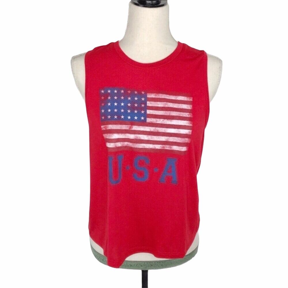 USA American Flag Red Crop Tank Top Sleeveless 4th of July by 3 Hearts